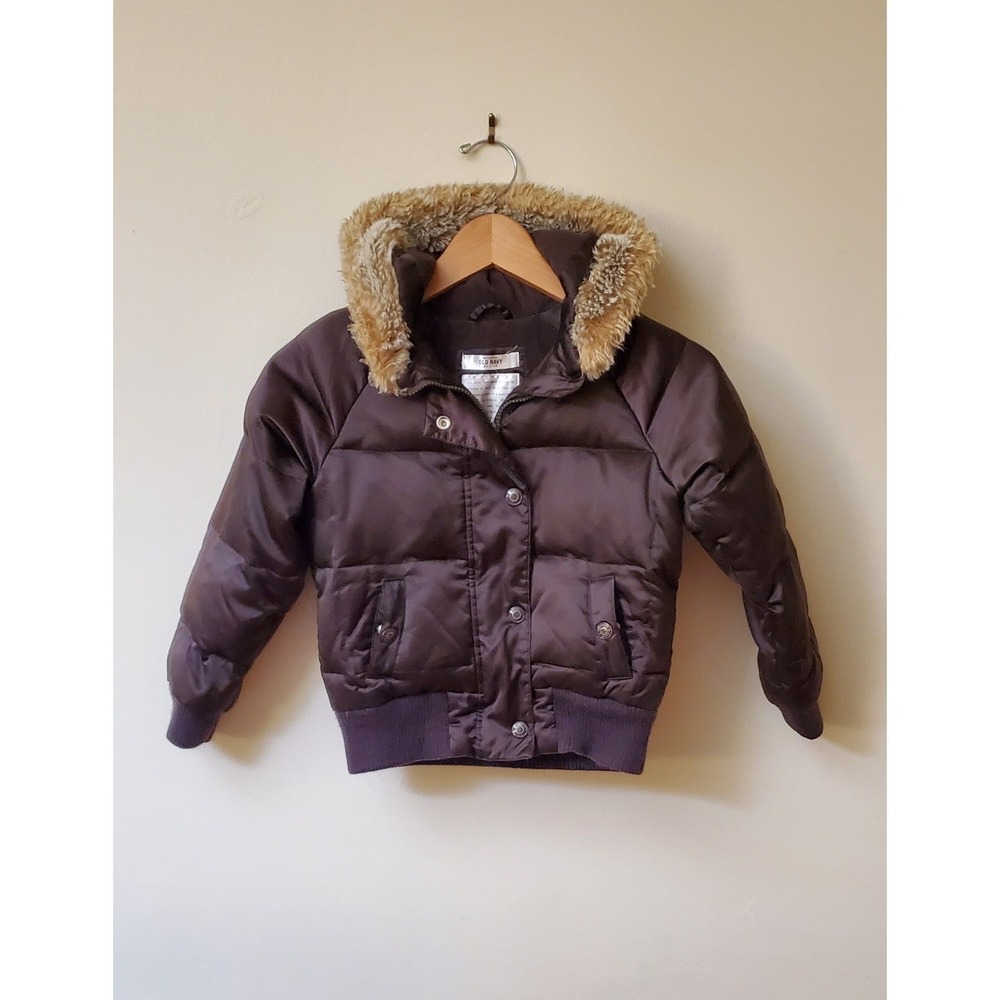 Old Navy Children's Winter Puffer Jacket‎ Coat Brown With Fur Lined Hood Small